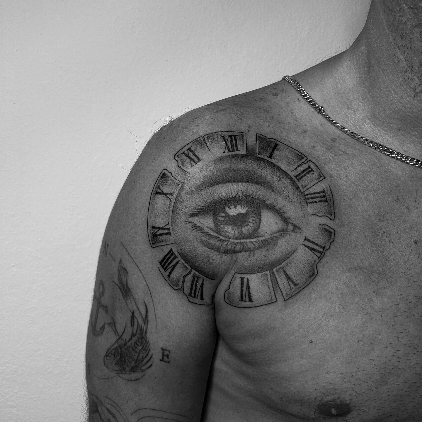 Finished tattoo artwork with bold contrast and precise detail